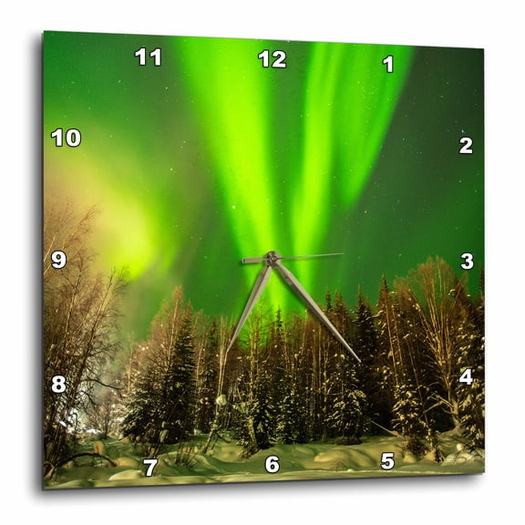 3drose, , Alaska, Fairbanks. Northern Lights and Stars., 10x10 Wall Clock