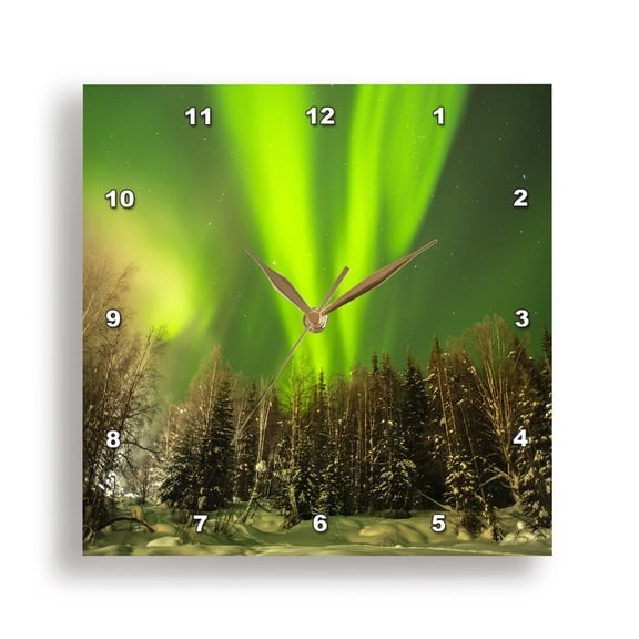 3dRose, , Alaska, Fairbanks. Northern lights and stars., 15x15 Wall Clock