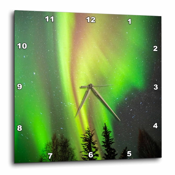 3drose, , Alaska, Fairbanks. Northern Lights and Stars., 15x15 Wall Clock