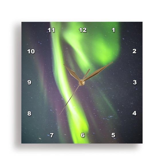 3dRose, , Alaska, Fairbanks. Northern lights and stars., 15x15 Wall Clock