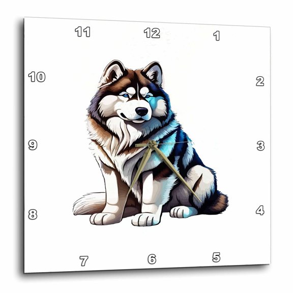 3drose, Alaskan Malamute Cute Artistic Cartoon Illustration, 13x13 Wall Clock
