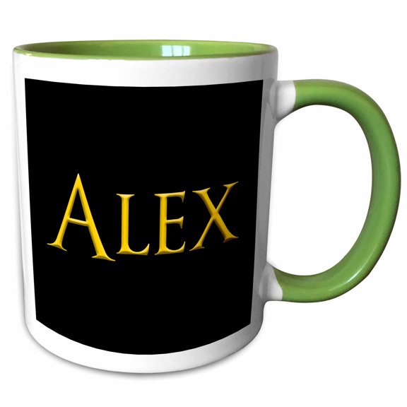 3drose, Alex Mainstream Male Name in the Usa. Yellow on Black Amulet, 11oz Two-tone Green Mug