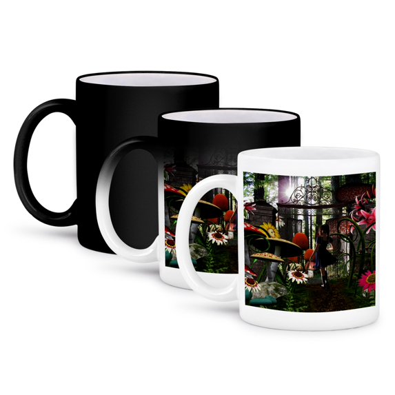 3dRose, Alice At Wonderlands Garden Gate, 11oz Magic Transforming Mug