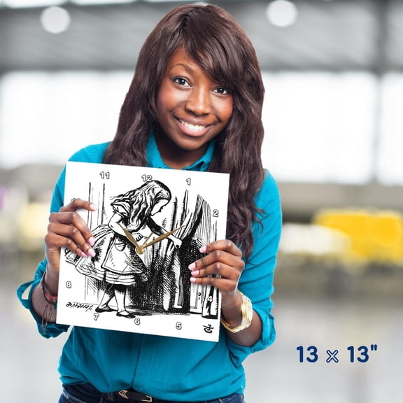 3dRose, Alice in Wonderland key opening the door - John Tenniel illustration, 13x13 Wall Clock