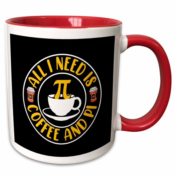 3drose, All I Need Is Coffee and Pi Funny Gift for Math Teachers, Students, 15oz Two-tone Red Mug