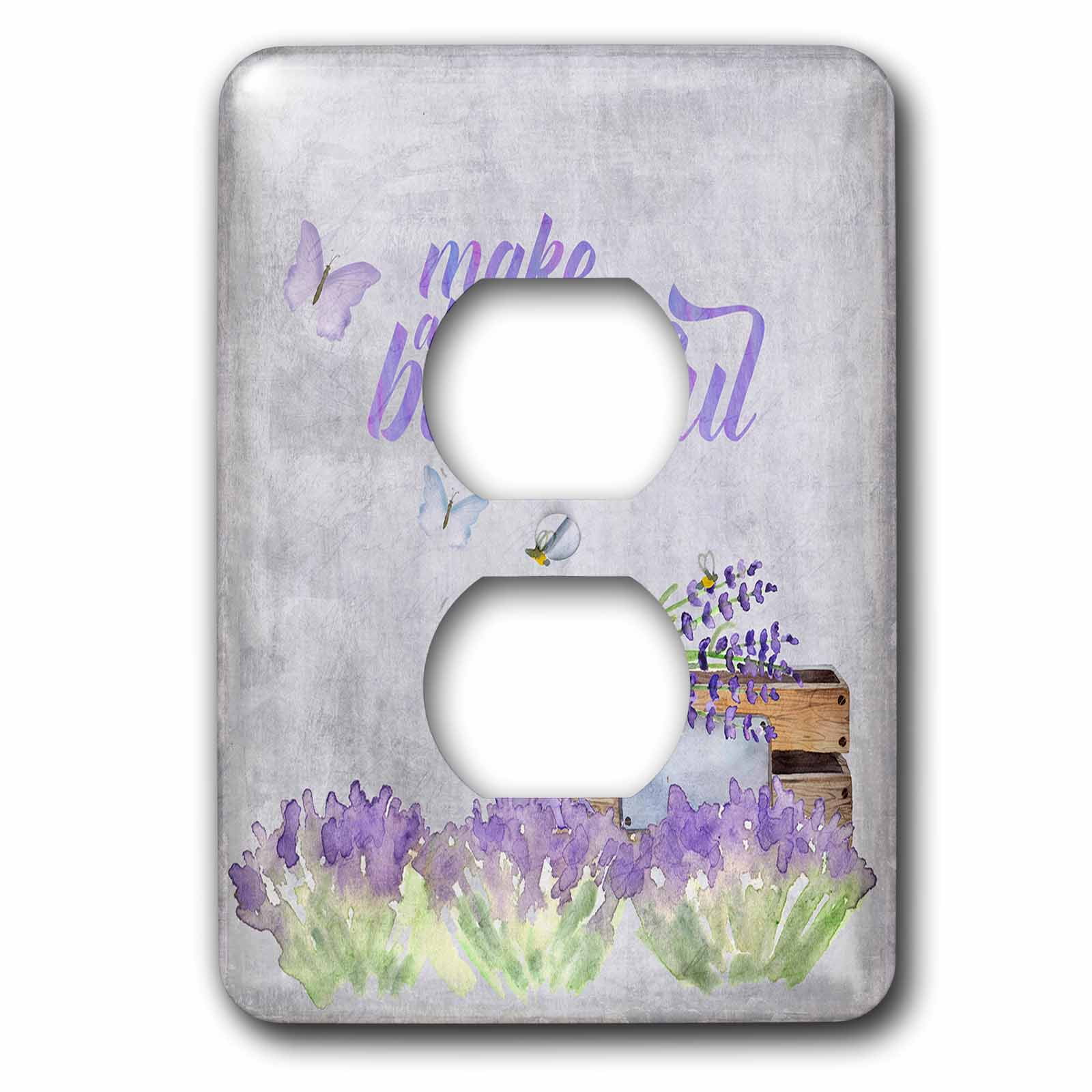 3dRose, All Things Beautiful - Watercolor Lavender Illustration Typography, 2 plug outlet cover