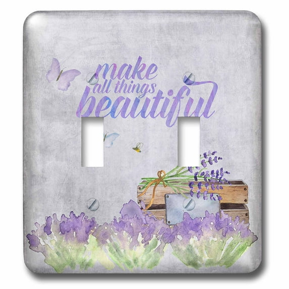 3dRose, All Things Beautiful - Watercolor Lavender Illustration Typography, double toggle switch