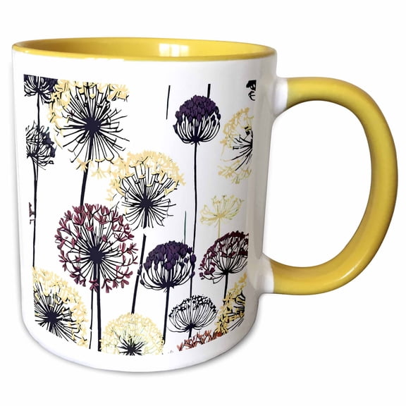 3drose, Allium in Bloom Flower Background Retro Abstract Cut Out 3, 11oz Two-tone Yellow Mug