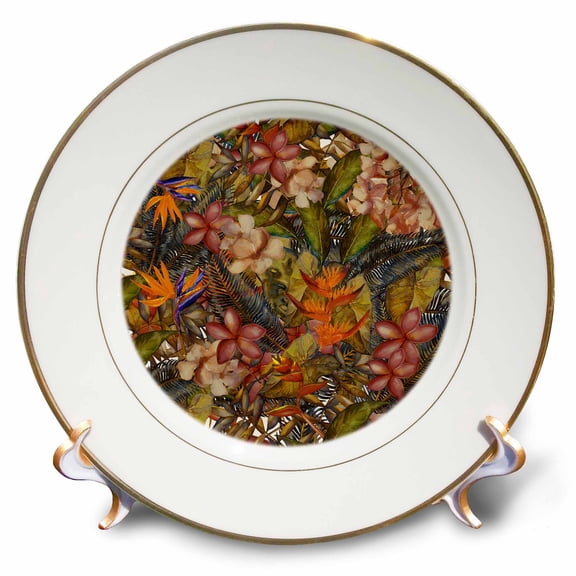 3dRose, Aloha Copper Hibiscus Flower Jungle Tropical Floral Hawaii Pattern, 8 inch Porcelain Plate