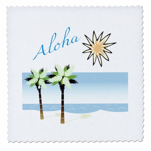3dRose, Aloha Hawaiian Beach Art - Travel - Ocean and Palm Trees, 6x6 inch quilt square