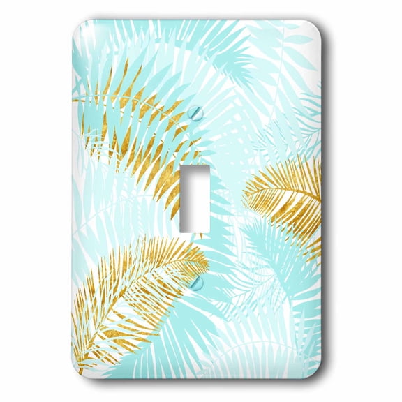 3dRose, Aloha-Teal and Gold Trendy Foliage Palm Leaves Jungle Tropical Pattern, single toggle switch
