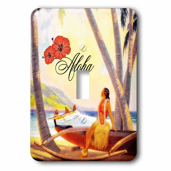 3dRose, Aloha Vintage Painting Repainted Hawaiian Female Tropical Setting, single toggle switch