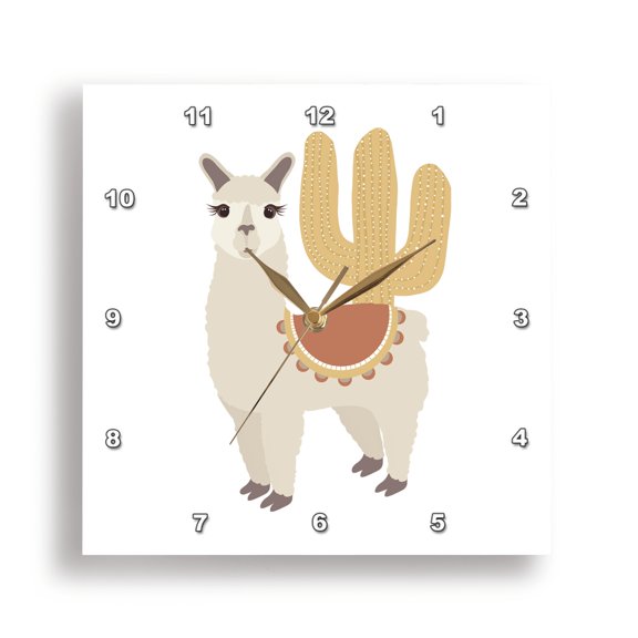 3dRose, Alpaca and Cactus, 15x15 Wall Clock