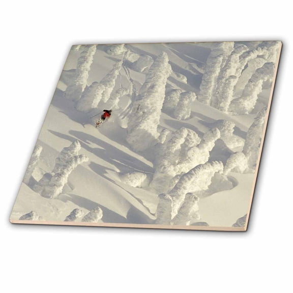 3dRose, Alpine Skier, snowghosts, Big Mountain Resort, MT - US27 CHA1368 - Chuck Haney, 4 Inch Ceramic Tile