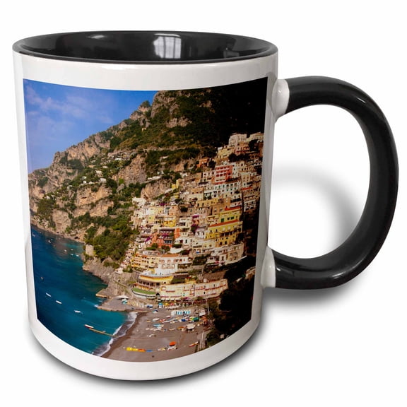 3dRose Amalfi coast, Positano, Campania, Italy - EU16 BJN0044 - Brian Jannsen - Two Tone Black Mug, 15-ounce