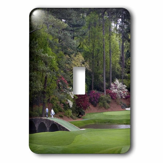 3dRose, Amen Corner in Augusta Georgia - Golfers on Bridge, single toggle switch
