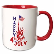 3drose, America Patriotic 4th July Statue of Liberty Flag Art, 11oz Two-tone Red Mug