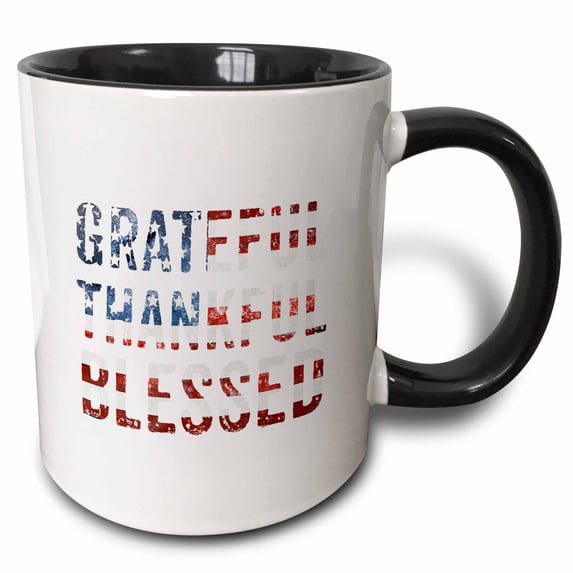 3drose, America Patriotic 4th July Subway Style Typography Poster on Blue, 15oz Two-tone Black Mug