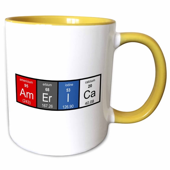 3drose, America in Elements from Periodic Table - Chemistry Chemical Science, 11oz Two-tone Yellow Mug