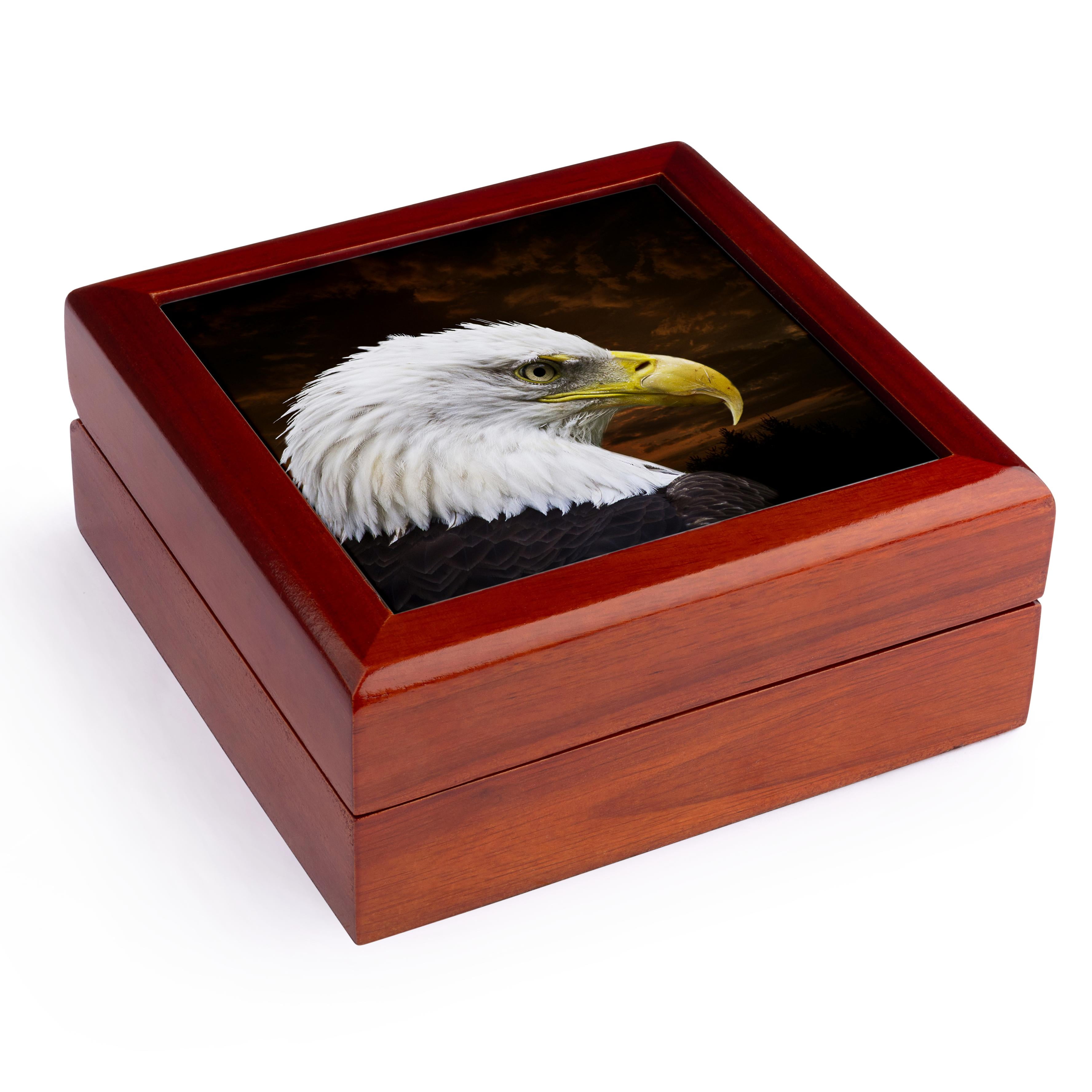 3dRose, American Bald Eagle Art Home Décor and Art, Jewelry Box 5.5x5.5 inch with 4 inch tile