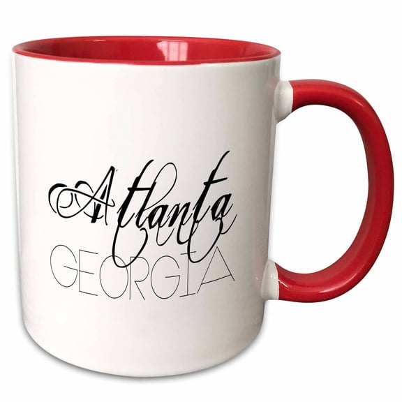 3drose, American Cities - Atlanta Georgia, Black on White, 15oz Two-tone Red Mug