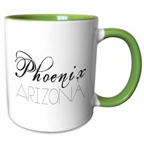 3drose, American Cities - Phoenix Arizona Black Text on White, 11oz Two-tone Green Mug
