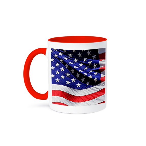3dRose, American Flag, 15oz Two-Tone Red Mug