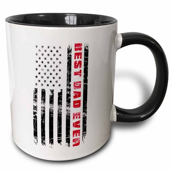3drose, American Flag Best Dad Ever Patriotic Fathers Day, 11oz Two-tone Black Mug