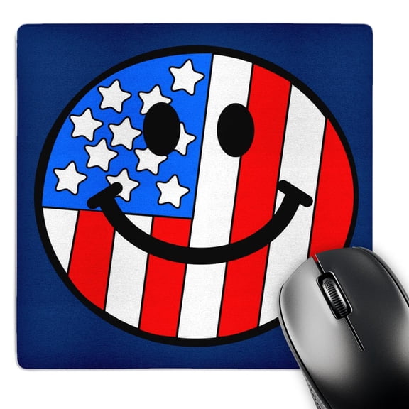 3dRose, American Flag smiling Face - Patriotic USA 4th of July Independence Day Happy Smilie on navy blue, MousePad