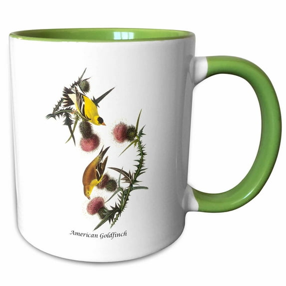 3drose, American Goldfinch by John James Audubon, 11oz Two-tone Green Mug