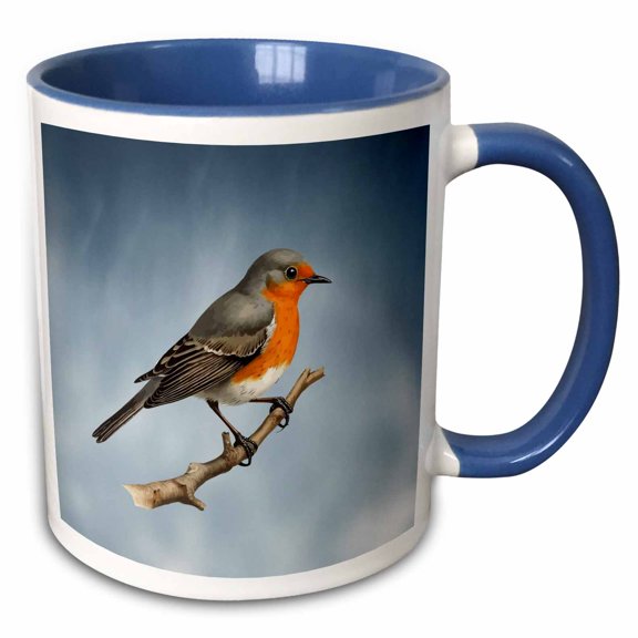 3drose, American Robin Vector Art Design Isolated Against a Blue Background, 11oz Two-tone Blue Mug