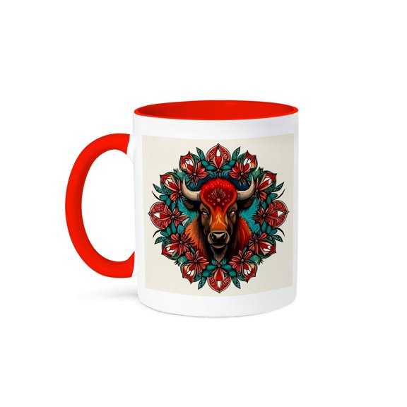 3dRose, American bison Surrounded By A Wreath Of Indian Paintbrush, 11oz Two-Tone Red Mug