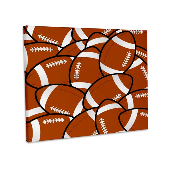 3dRose, American football pattern - brown rugby ball cartoon - orange footballs - sport sporty coach team, Museum Grade Canvas Wrap 14x11