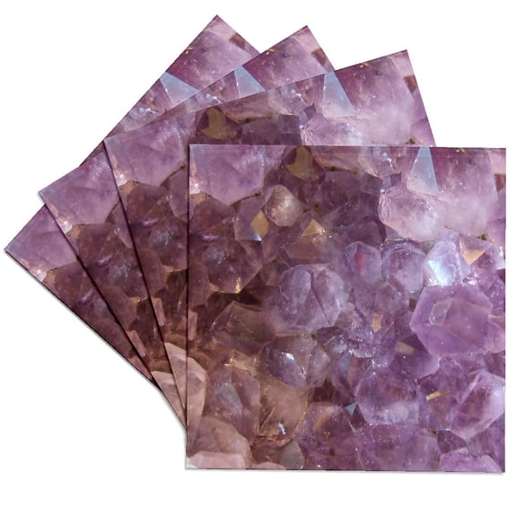 3dRose, Amethyst crystal macro photography - purple gemstone texture photo - lilac gem. February birthstone, Set of 4 Ceramic Tile Coasters