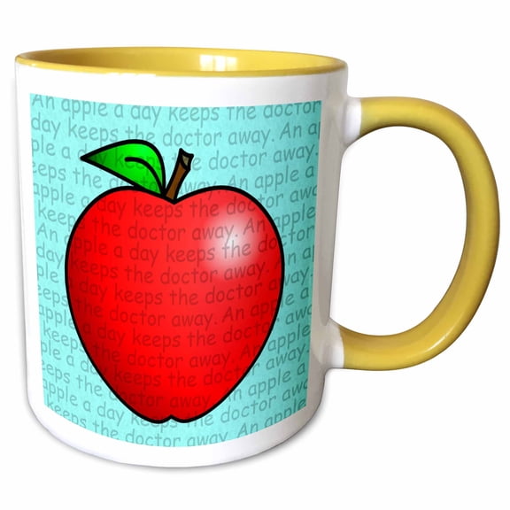 3drose, an Apple a Day Keeps the Doctor Away Print, 11oz Two-tone Yellow Mug