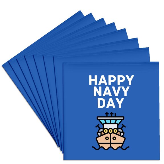 3dRose, An image of Happy Navy day with Navy Ship, Set of 8 Ceramic Tile Coasters