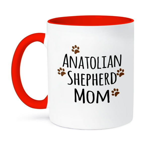 3dRose, Anatolian Shepherd Dog Mom by breed - muddy brown paw prints - doggy mama love - doggie lovers, 11oz Two-Tone Red Mug