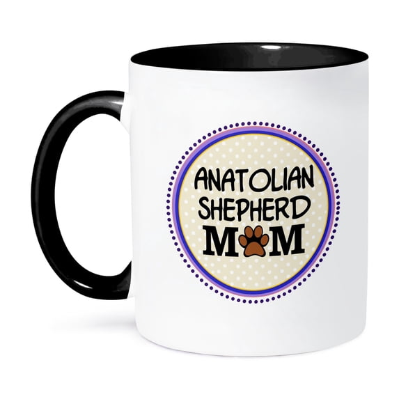 3dRose, Anatolian Shepherd Mom - Dog mama by breed - paw print - doggy love mum doggie lovers purple circle, 15oz Two-Tone Black Mug
