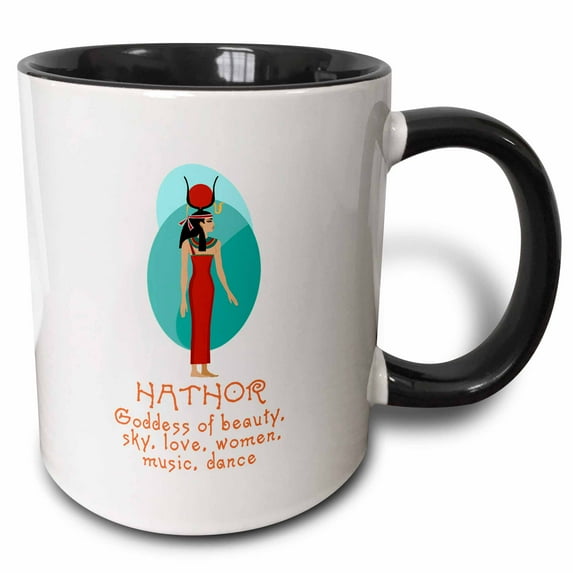 3drose, Ancient Egyptian Goddess Hathor. Love, Beauty, Woman, Music, Dance, 11oz Two-tone Black Mug