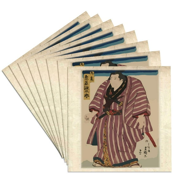 3drose, Ancient Japanese Sumo Wrestler, Set of 8 Ceramic Tile Coasters