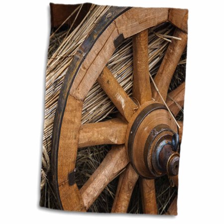 3dRose Ancient wooden cart wheel and a bunch of straw - Towel, 15 by 22-inch