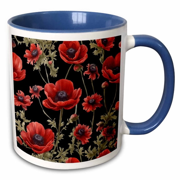 3drose, Anemone Floral Pattern Vector Cut Out, 15oz Two-tone Blue Mug