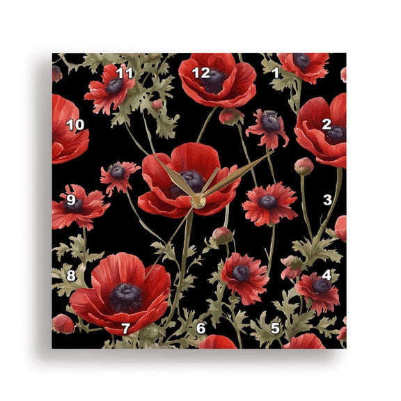 3dRose, Anemone Floral Pattern Vector Cut Out, 15x15 Wall Clock