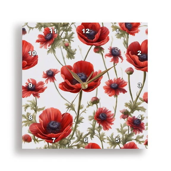 3dRose, Anemone Floral Pattern Vector Cut Out, 15x15 Wall Clock