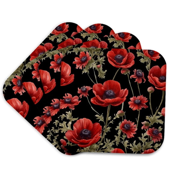 3drose, Anemone Floral Pattern Vector Cut Out, Set of 4 Coasters - Soft