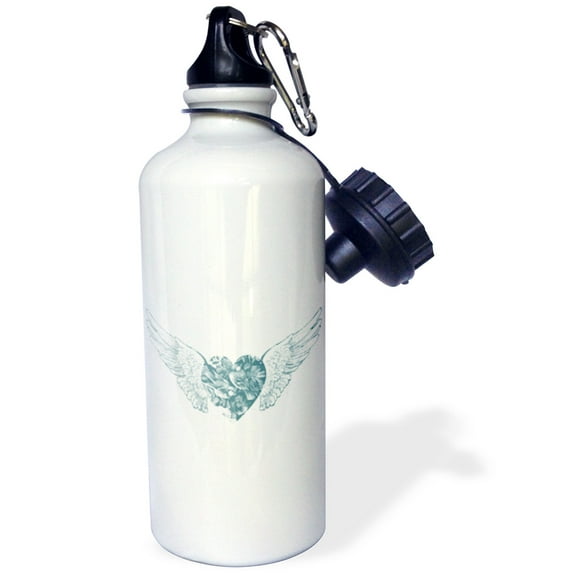 3dRose, Angel Wings Heart, Flip Straw 21oz Water Bottle