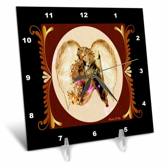 3dRose, Angel With Harp - Christmas Art 7, 6x6 Desk Clock