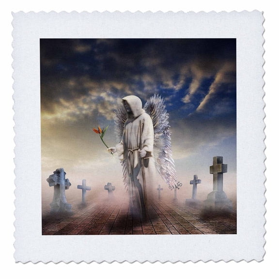 3dRose, Angel at graves Atmospheric image with eerie and mysterious mood , 8x8 inch quilt square