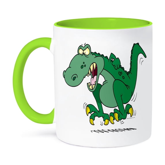 3dRose, Angry T-Rex Dino Tantrum, 11oz Two-Tone Green Mug