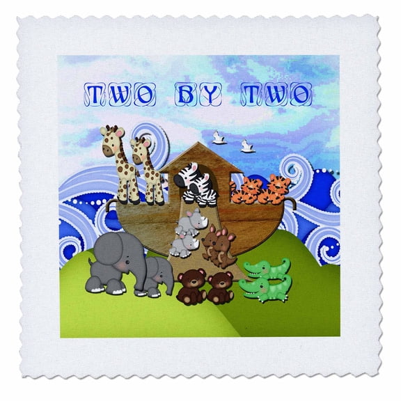 3dRose, Animals on Ark, Two by Two, 6x6 inch quilt square